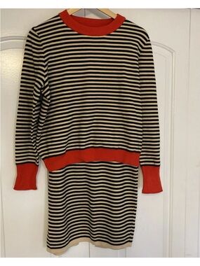 2- Piece Sweater Set Size L, Striped Knit Top & Skirt, Worn once